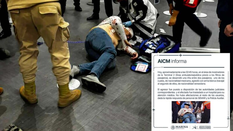 Apuñalan en la cabeza a extranjero en el AICM 