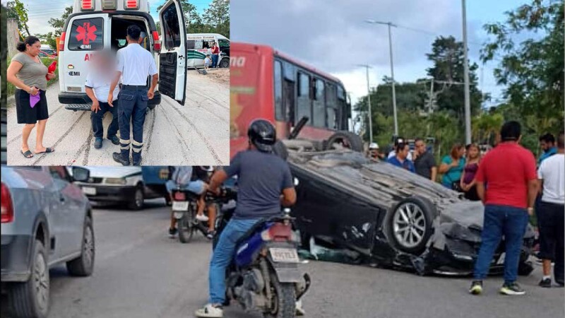 Carambola en el arco vial de Cancún deja a 8 lesionados