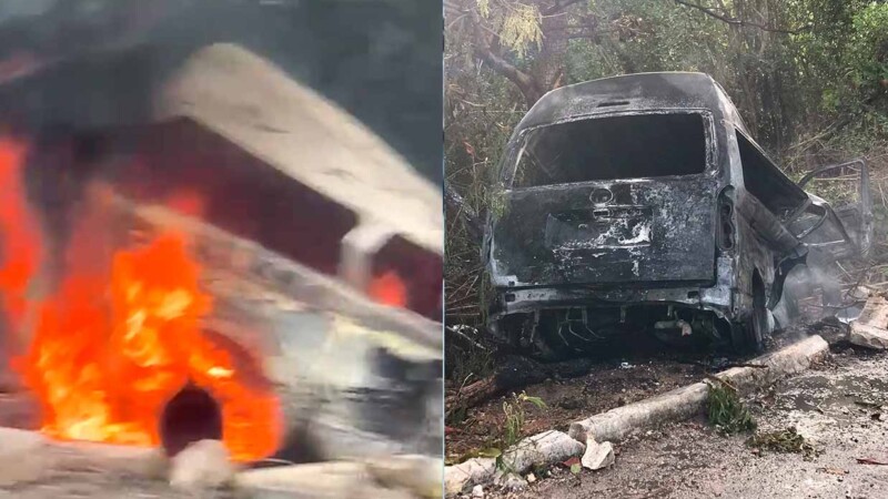 Se incendia van de turismo en zona hotelera de Cancún