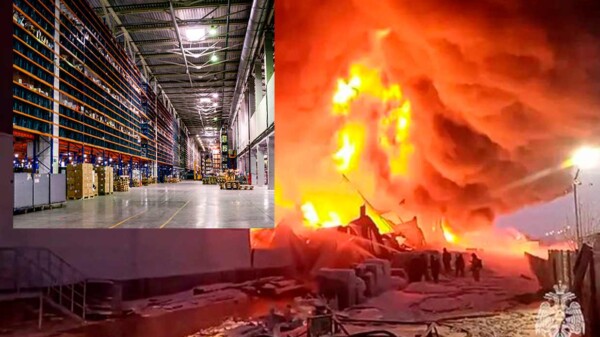 Megaincendio destruye al almacén mas grande de Rusia