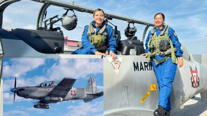 Difunde Semar primer vuelo de avión Texan T-6C+ con tripulación femenina