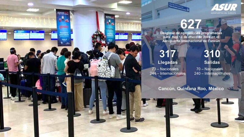 Registra Aeropuerto de Cancún 627 vuelos este sábado