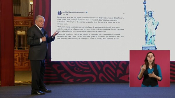 Acusa AMLO ser víctima de censura por la plataforma de Youtube