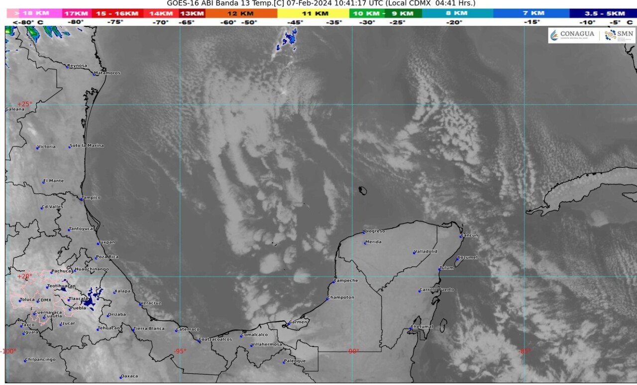 Pronóstico del clima para hoy miércoles 7 de febrero 2024 en Quintana Roo; cielo parcialmente nublado sin lluvia en la región.