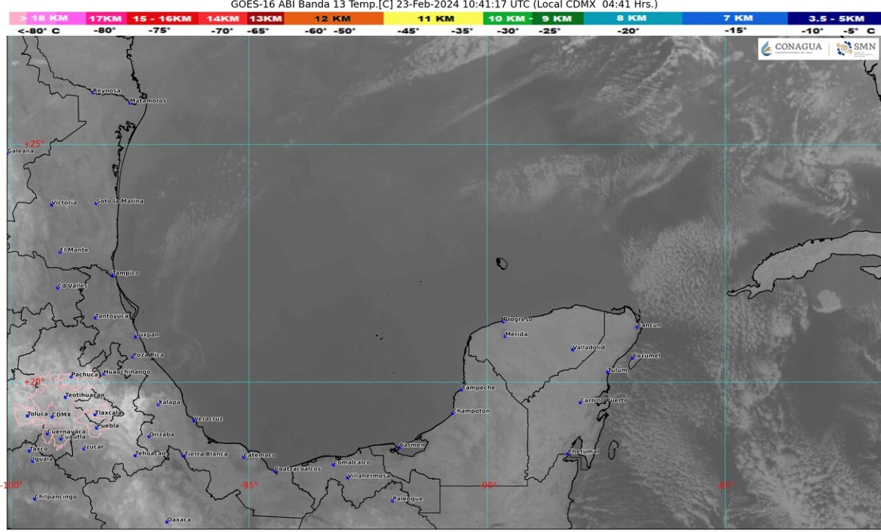 Pronóstico del clima para hoy viernes 23 de febrero de 2024 en Quintana Roo; sin lluvia en la región, ambiente matutino fresco y templado en costas del estado.