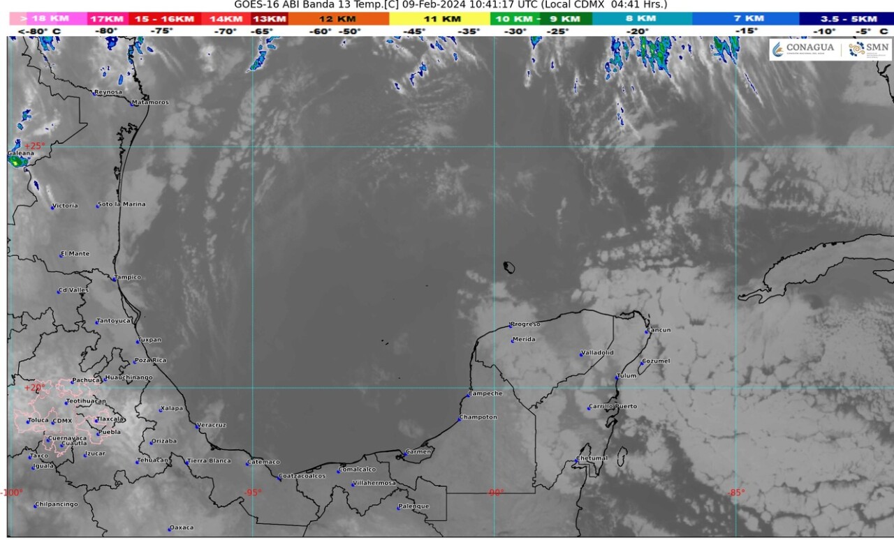 Pronóstico del clima para hoy viernes 9 de febrero de 2024 en Quintana Roo; cielo medio nublado a nublado con probabilidad de lluvias aisladas en la región.