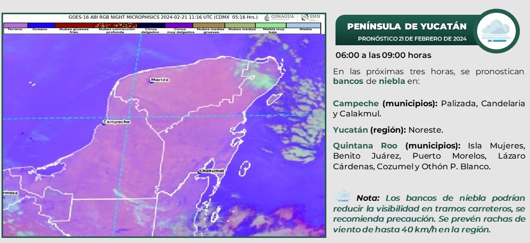 Pronóstico del clima para hoy miércoles 21 de febrero de 2024 en Quintana Roo; cielo parcialmente nublado durante el día y sin lluvias en la región.