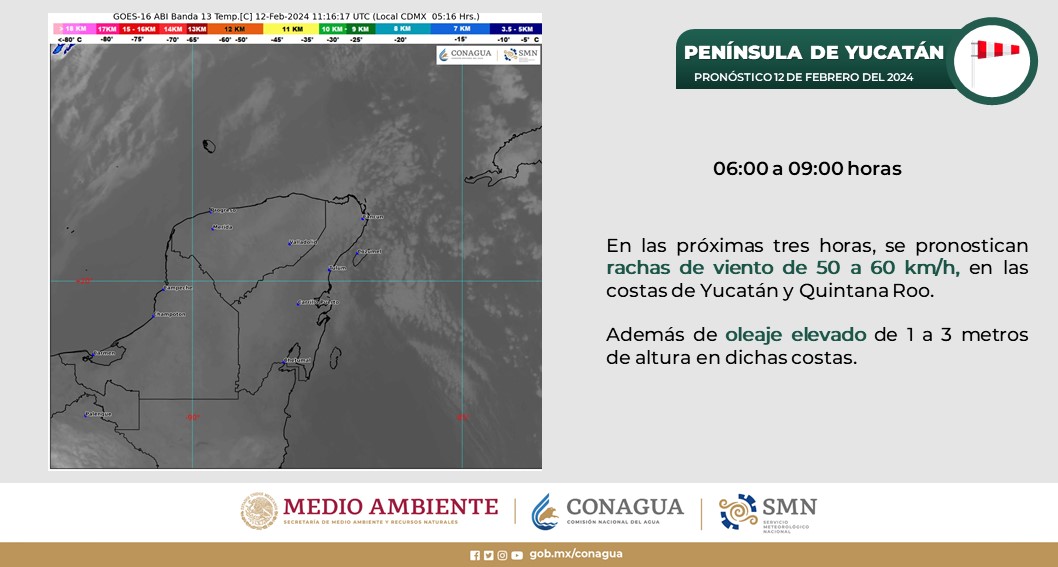 Pronóstico del clima para hoy lunes 12 de febrero de 2024 en Quintana Roo; cielo medio nublado con intervalos de chubascos en la entidad.