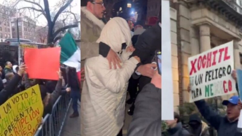 Repudian migrantes a Xóchitl Gálvez en NY; huye encapuchada