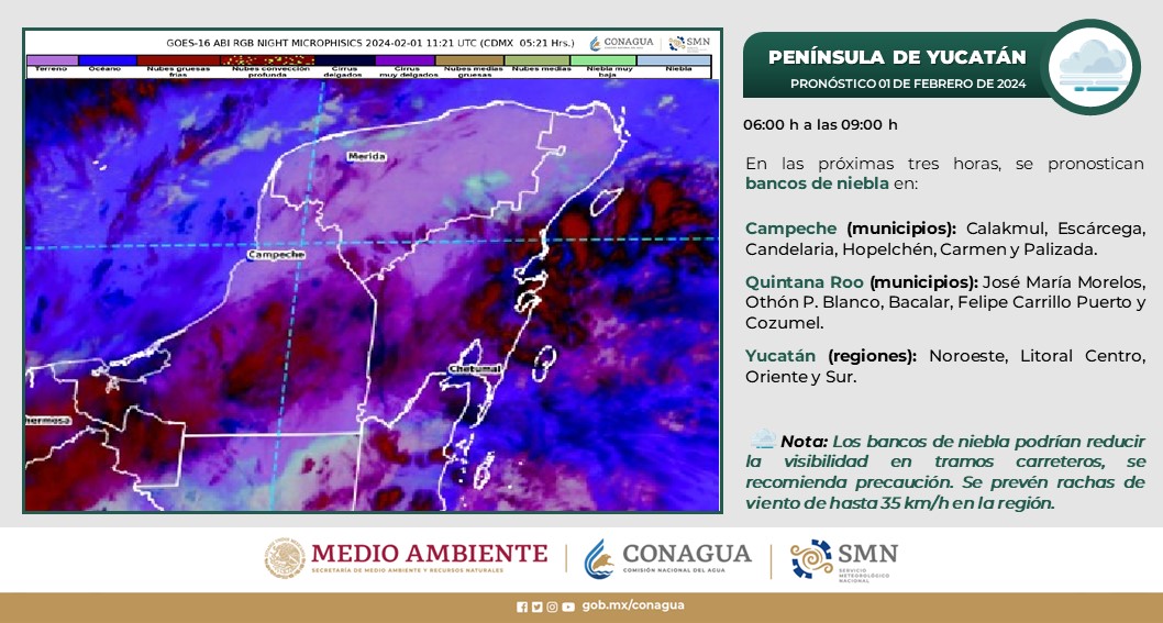 Pronóstico del clima para hoy jueves 1 de febrero de 2024 en Quintana Roo; cielo medio nublado con probabilidad de lluvias aisladas en algunas zonas del estado.