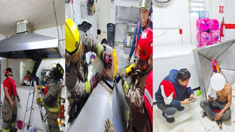 Pretendía robar en una pollería de Cancún y se atoró en la campana de cocina