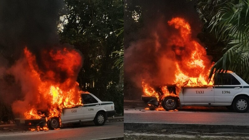 Incendio de taxi deja solo daños materiales