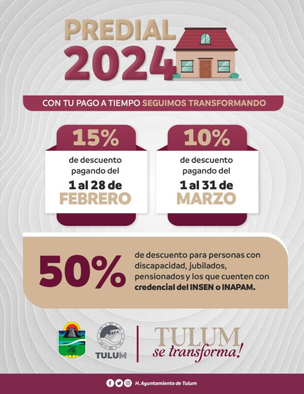 Ayuntamiento de Tulum cierra con éxito el primer mes de descuento del programa de estímulos fiscales 2024; logra el Ayuntamiento recaudación histórica de 80 mdp.