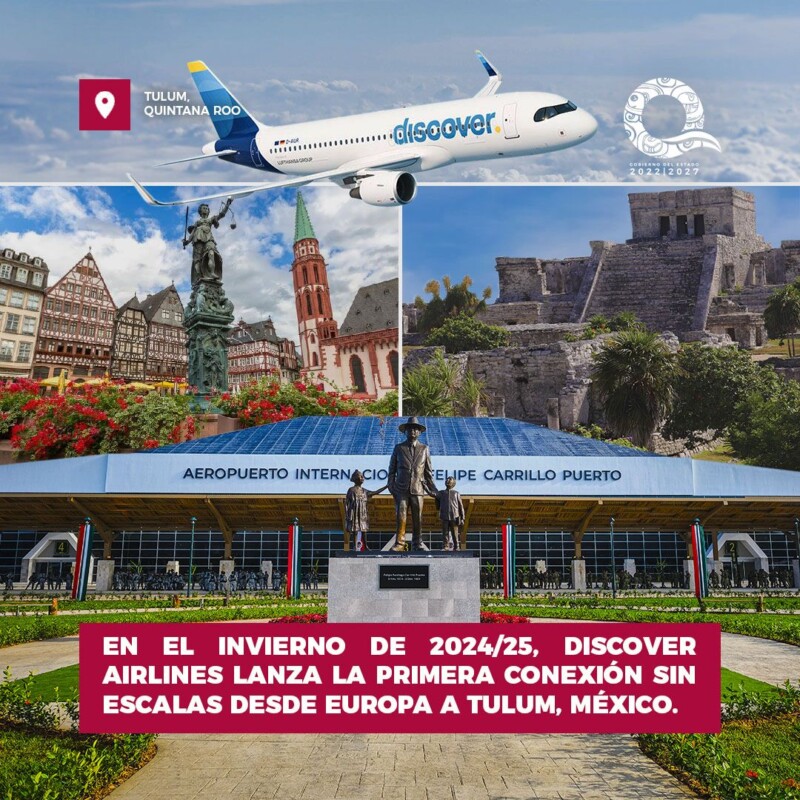 Con nuevo vuelo directo de Europa crece conexión en nuevo aeropuerto de Tulum; Discover Airlines tendrá esta conexión a partir del 12 de diciembre,.