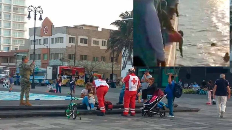 Padres viven momentos de angustia tras caída de su bebé al mar en Veracruz