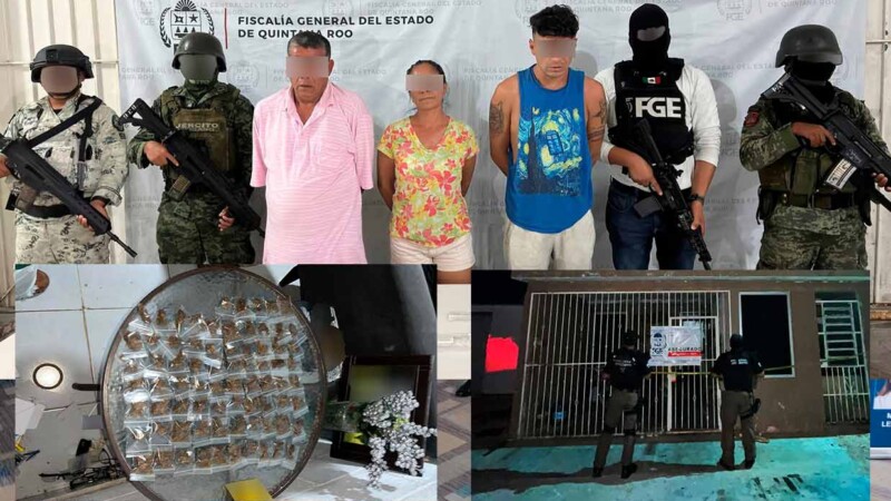 Cateos en Cancún y Chetumal dejan 5 detenidos y droga asegurada