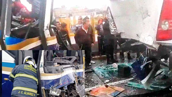 Colisión entre dos autobuses deja 19 lesionados