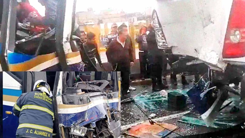 Colisión entre dos autobuses deja 19 lesionados