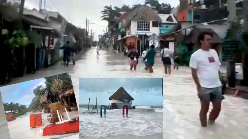 Inundación por frente frio 32 sorprende a Holbox