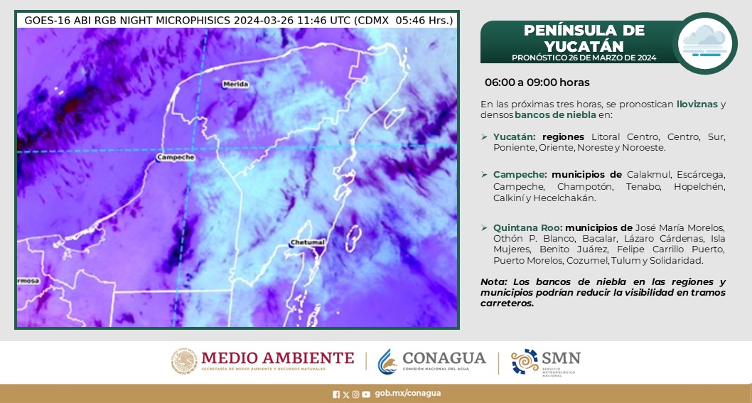 Pronóstico del clima para hoy martes 26 de marzo de 2024 en Quintana Roo; cielo medio nublado con intervalos de chubascos en la Península.