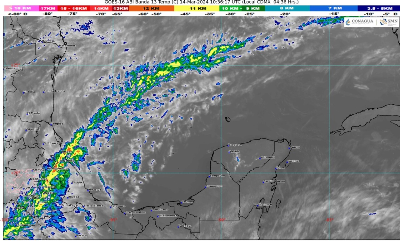Pronóstico del clima para hoy jueves 14 de marzo 2024 en Quintana Roo; cielo medio nublado con lluvias aisladas para la entidad.