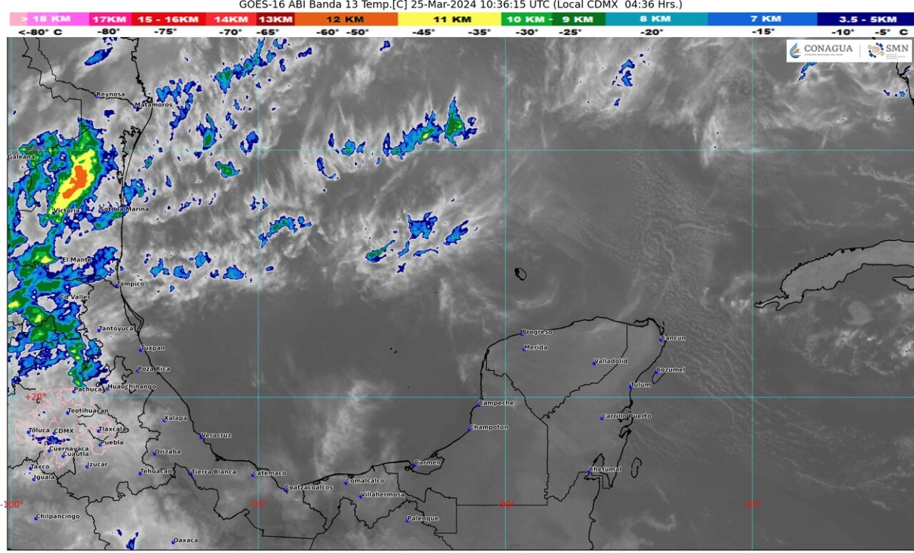 Pronóstico del clima para hoy lunes 25 de marzo de 2024 en Quintana Roo; cielo parcialmente nublado y sin lluvia en la región.