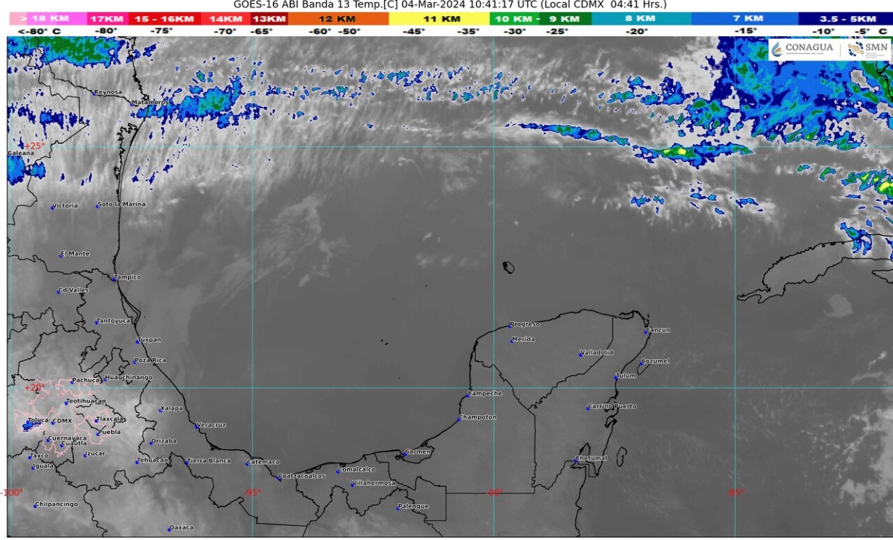 Pronóstico del clima para hoy lunes 4 de marzo de 2024 en Quintana Roo; cielo medio nublado durante el día con lluvias aisladas en zonas del estado.