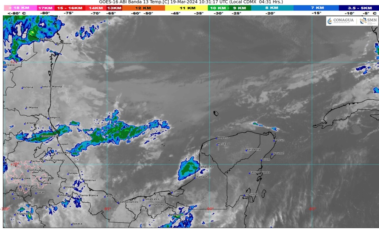 Pronóstico del clima para hoy martes 19 de marzo de 2024 en Quintana Roo; cielo nublado con probabilidad de lluvias puntuales en el estado.