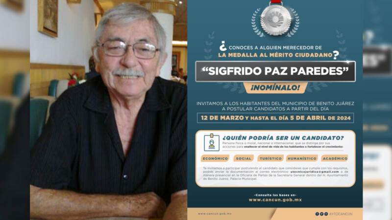 Convocan a participar en Medalla al Mérito Ciudadano “Sigfrido Paz Paredes”