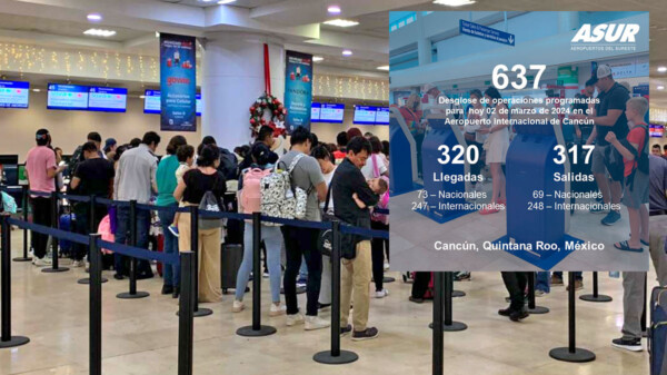 Logra Aeropuerto de Cancún 637 vuelos este sábado