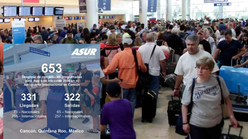 Aeropuerto de Cancún registra 653 vuelos este sábado