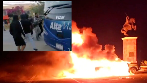 Normalistas queman patrulla de la GN en Guerrero y secuestran a dos agentes