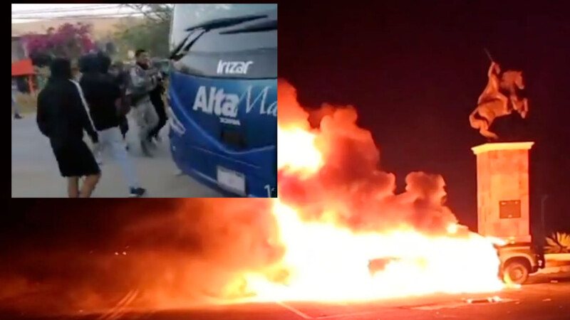 Normalistas queman patrulla de la GN en Guerrero y secuestran a dos agentes