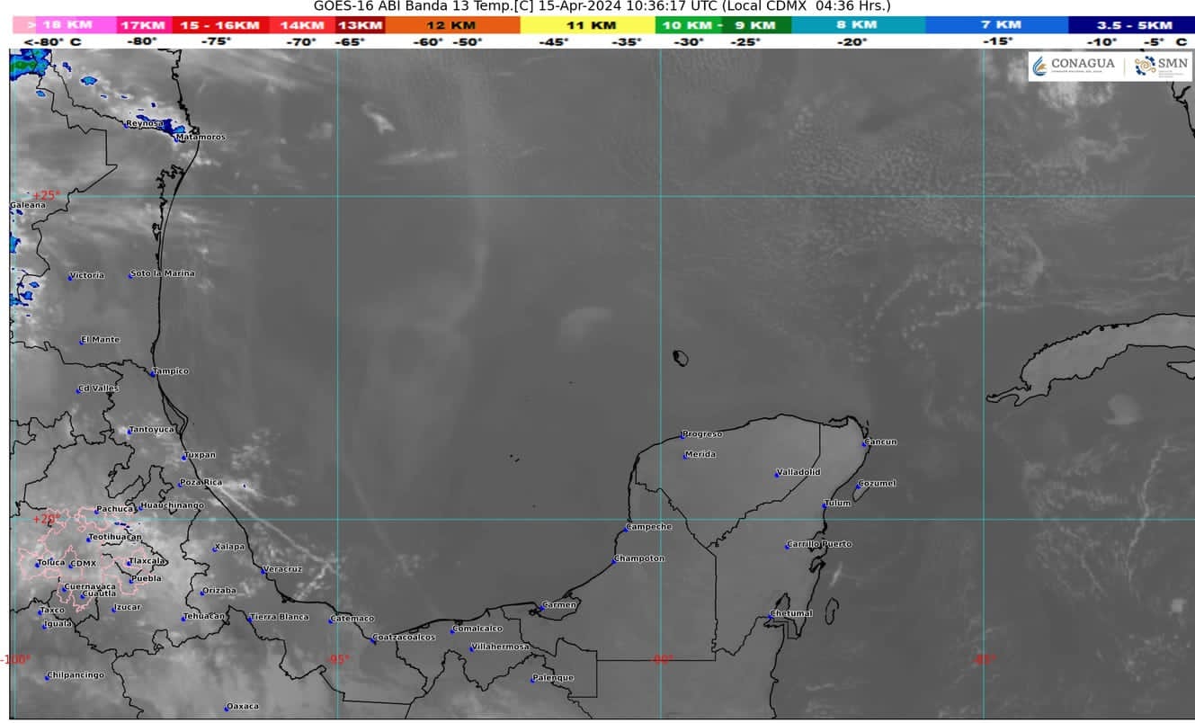 Pronóstico del clima para hoy lunes 15 de abril de 2024 en Quintana Roo; cielo parcialmente nublado con lluvias aisladas en la entidad.
