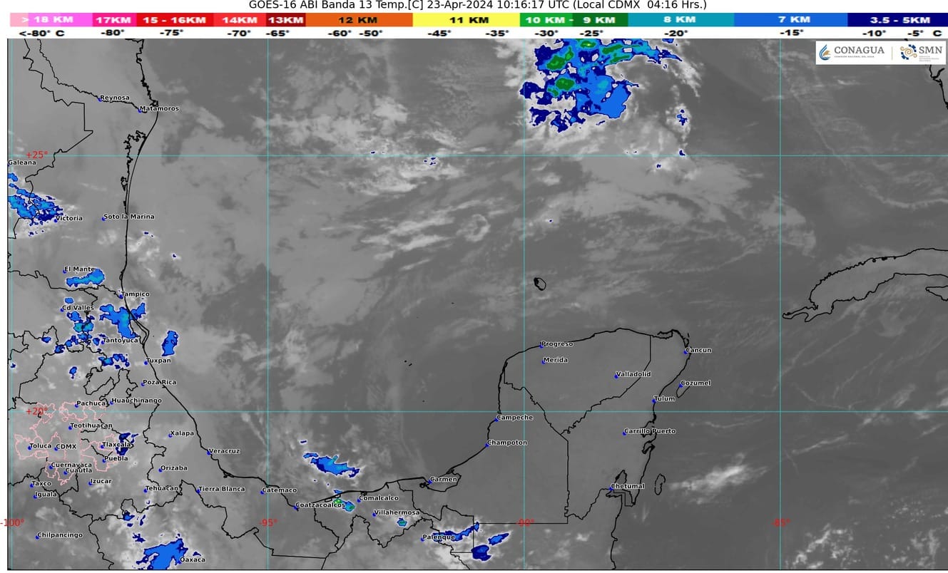 Pronóstico del clima para hoy martes 23 de abril de 2024 en Quintana Roo; cielo medio nublado a nublado con lluvias aisladas en la región.