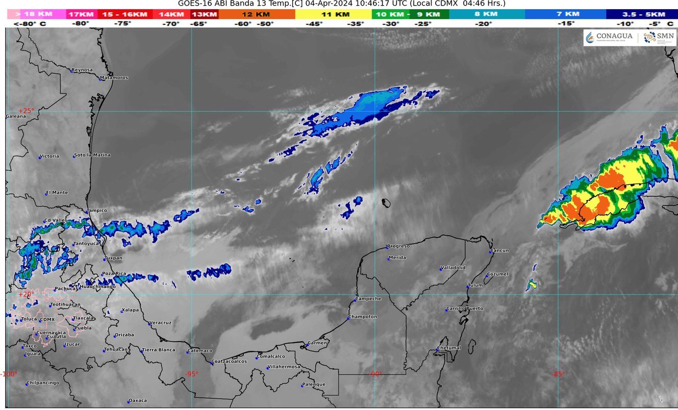 Pronóstico del clima para hoy jueves 4 de abril de 2024 en Quintana Roo; cielo medio nublado a nublado con intervalos de chubascos.