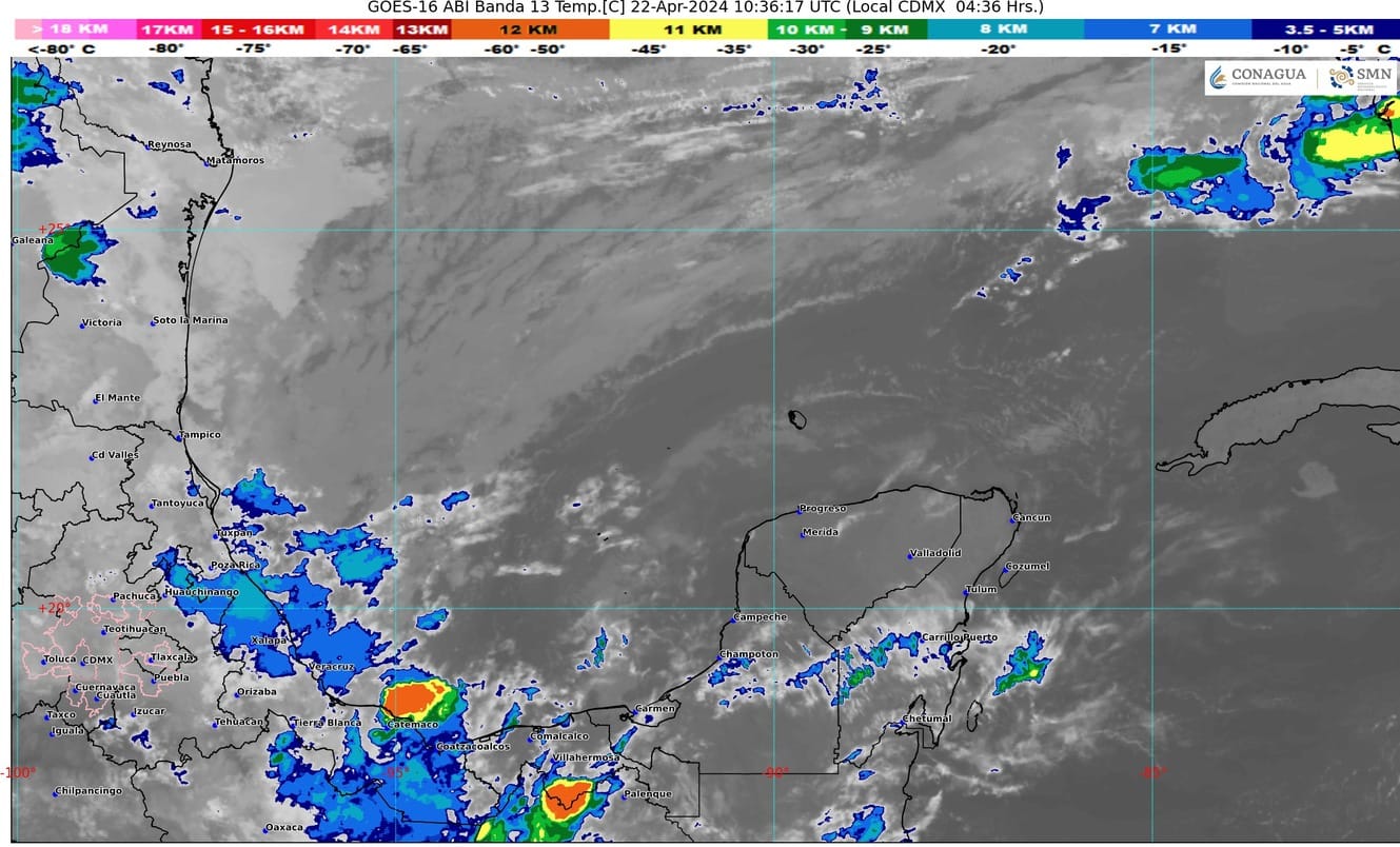 Pronóstico del clima para hoy lunes 22 de abril de 2024 en Quintana Roo; cielo medio nublado a nublado con lluvias aisladas en el estado y Yucatán.