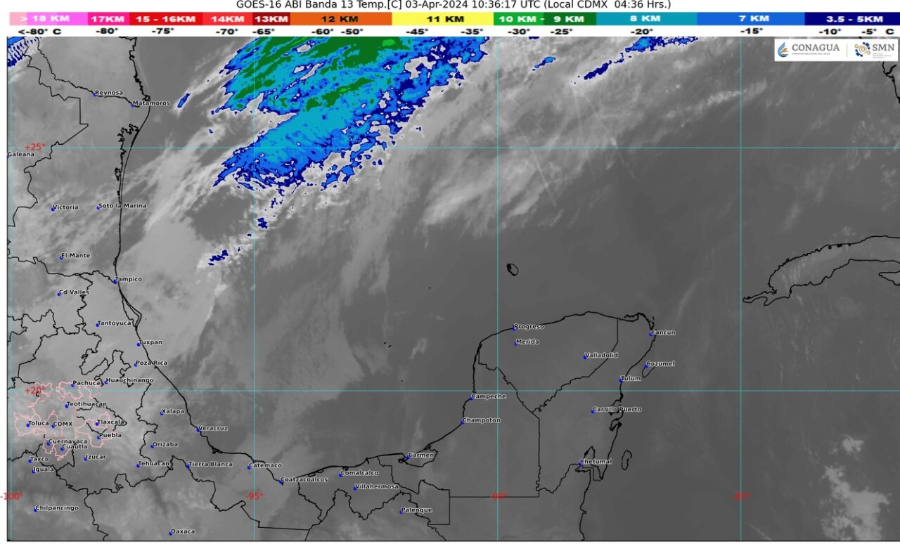 Pronóstico del clima para hoy miércoles 3 de abril de 2024 en Quintana Roo; cielo medio nublado con intervalos de chubascos y descargas eléctricas en la región.