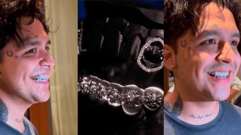 Christian Nodal presume dentadura hecha con diamantes