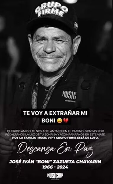 Eduin Caz da a conocer la muerte de un integrante de Grupo Firme