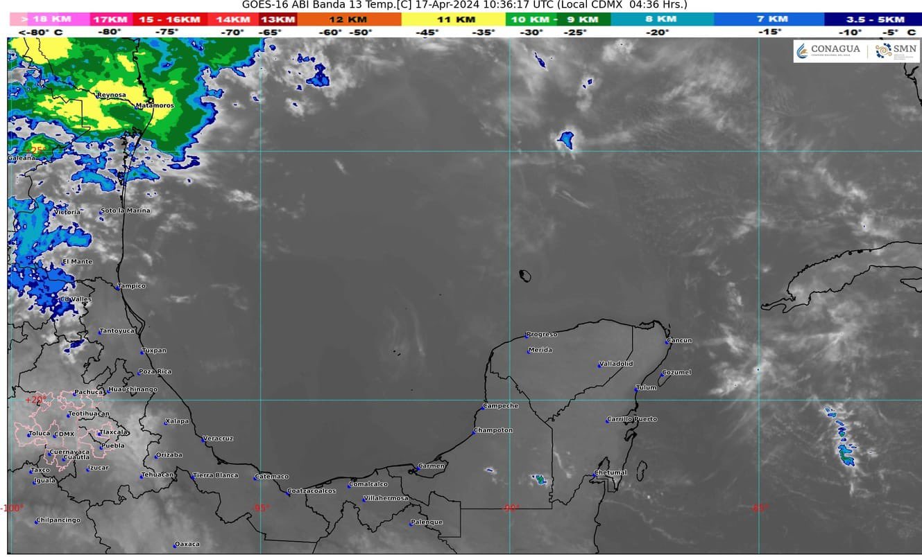 Pronóstico del clima para hoy miércoles 17 de abril de 2024 en Quintana Roo; cielo medio nublado con lluvias aisladas en la entidad.