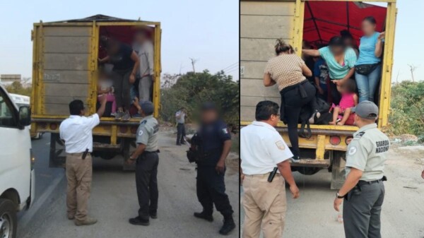 Rescatan a 85 personas migrantes que viajaban en la caja de un tráiler.