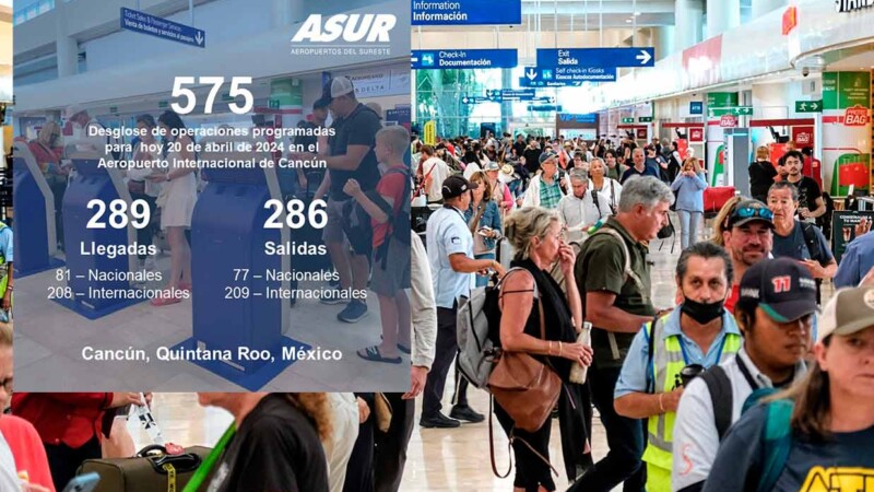Registra Aeropuerto de Cancún 575 vuelos