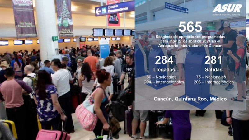 Logra Aeropuerto de Cancún 565 vuelos este sábado