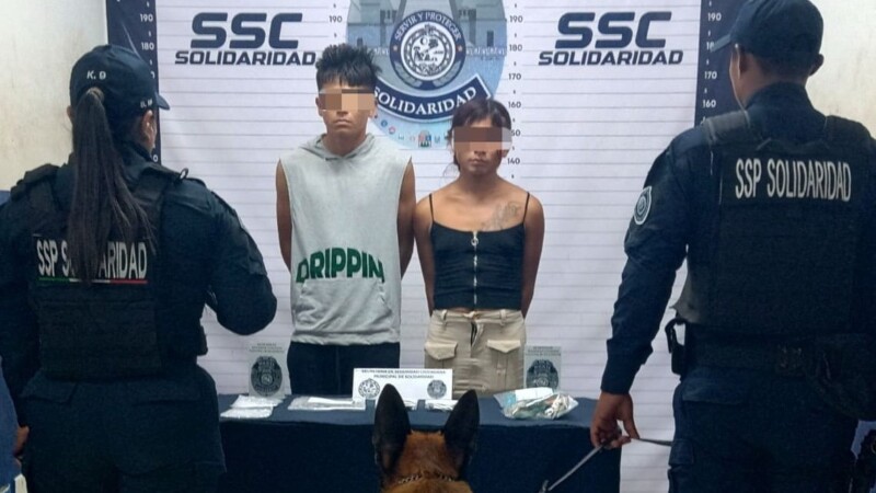 Playa del Carmen: Binomio canino detecta drogas a dos personas en Villas del Sol
