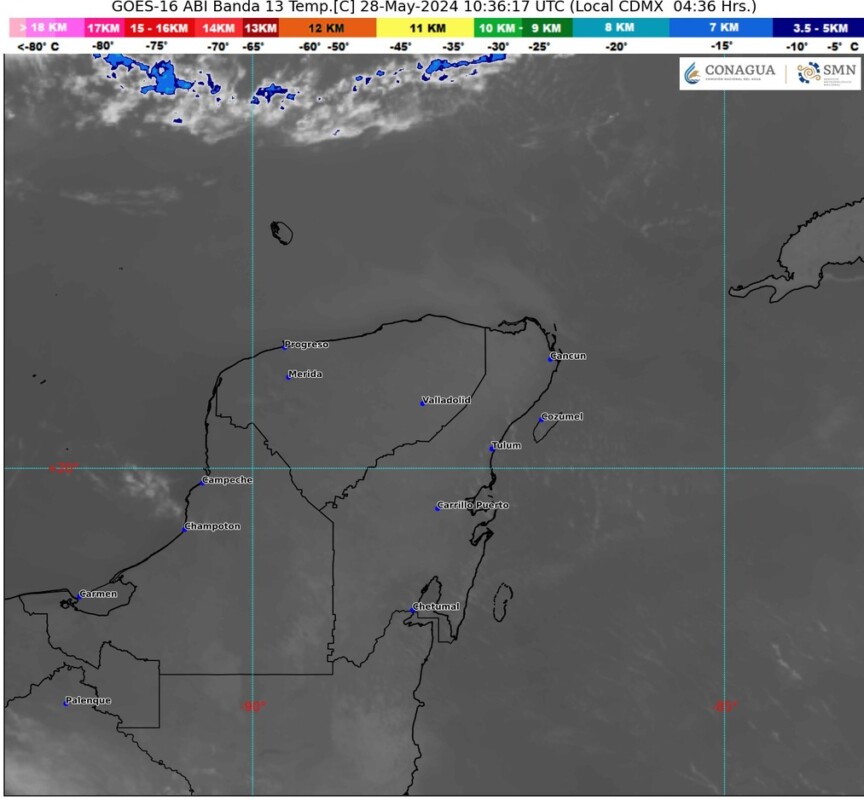 Pronóstico del clima para hoy martes 28 de mayo 2024 en Quintana Roo; probabilidad de lluvias aisladas en Campeche y la entidad. Sin lluvia en Yucatán.