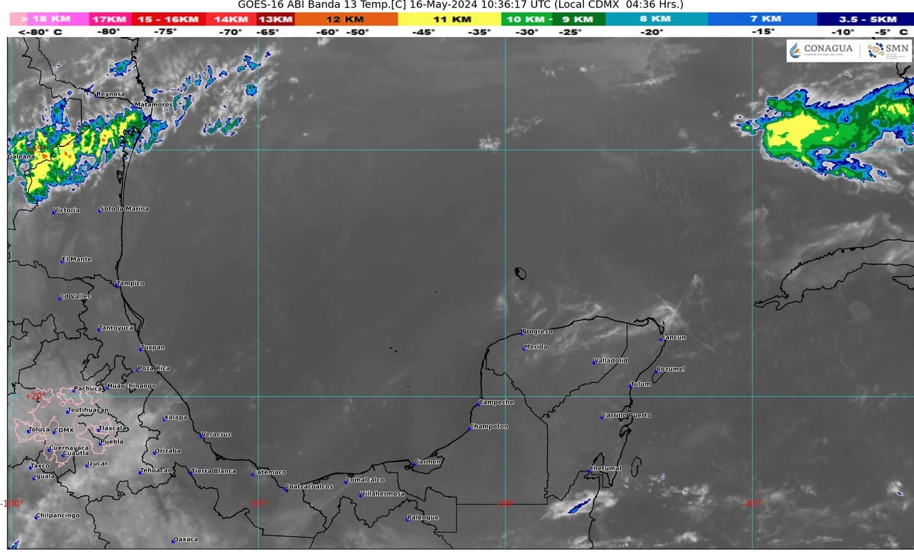 Pronóstico del clima para hoy jueves 16 de mayo 2024 en Quintana Roo; cielo parcialmente nublado durante el día con probabilidad de lluvias aisladas.
