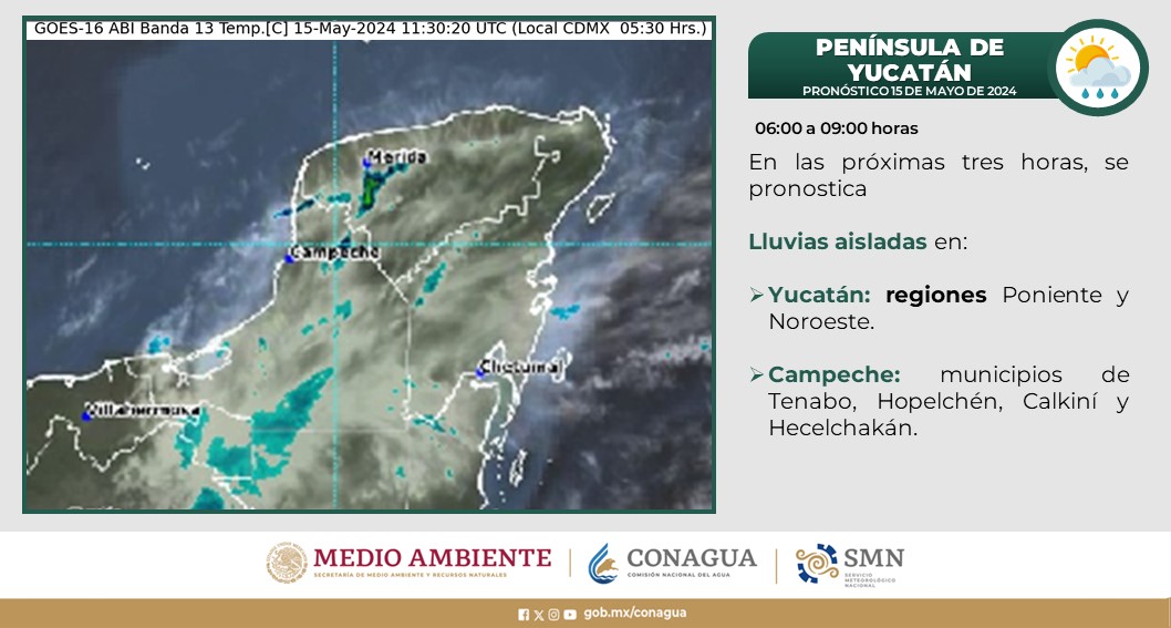 Pronóstico del clima para hoy miércoles 15 de mayo 2024 en Quintana Roo; cielo parcialmente nublado durante la mañana con intervalos de chubascos.