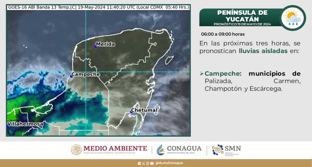 Pronóstico del clima para hoy domingo 19 de mayo 2024 en Quintana Roo; cielo medio nublado con intervalos de chubascos en la entidad.