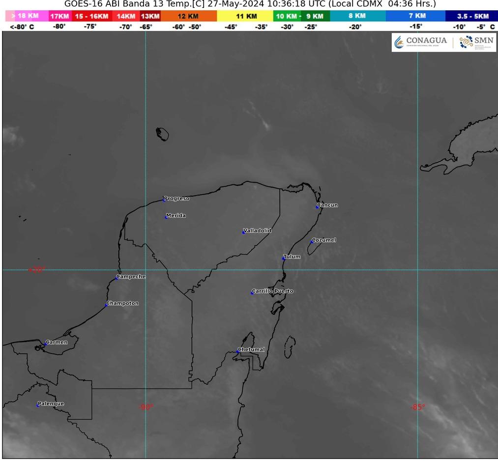 Pronóstico del clima para hoy lunes 27 de mayo 2024 en Quintana Roo; cielo medio nublado por la tarde con probabilidad de lluvias aisladas en la Península.